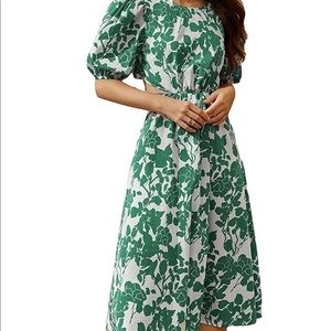 Green and White Floral Midi Dress